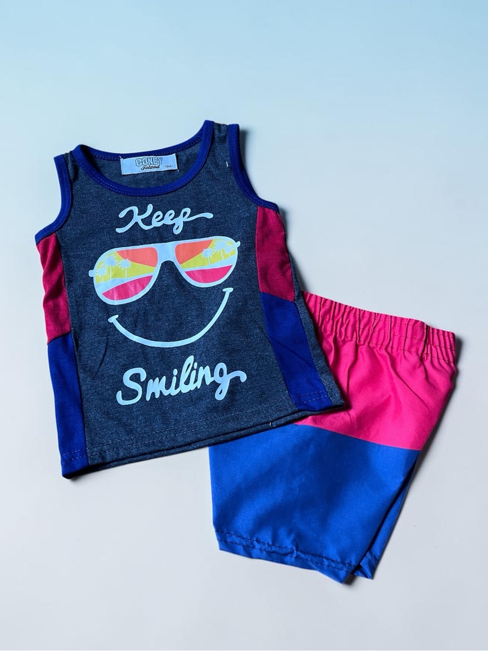 🌴😎 Like New Toddler Summer Outfit Set | “Keep Smiling” Tank & Shorts | Size 18M